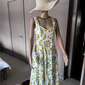 Sunlit Lemon Print Maxi Dress - White & Yellow
